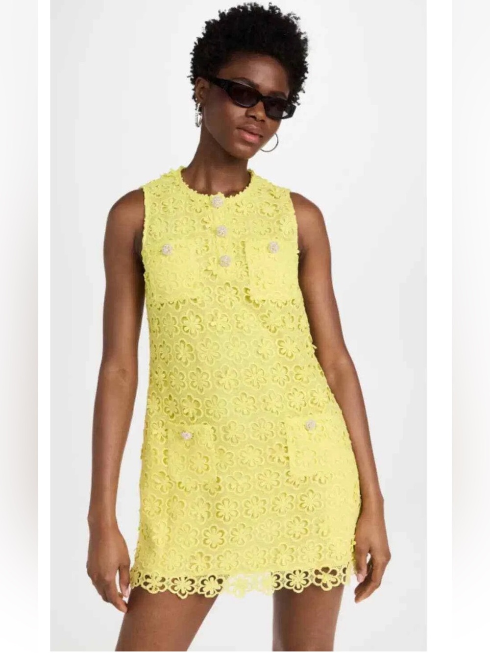 Self-Portrait Lime Daisy Floral Lace Shift Dress